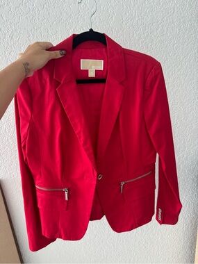 Michael Kors Bright Red Tailored Blazer with Zip Pockets
